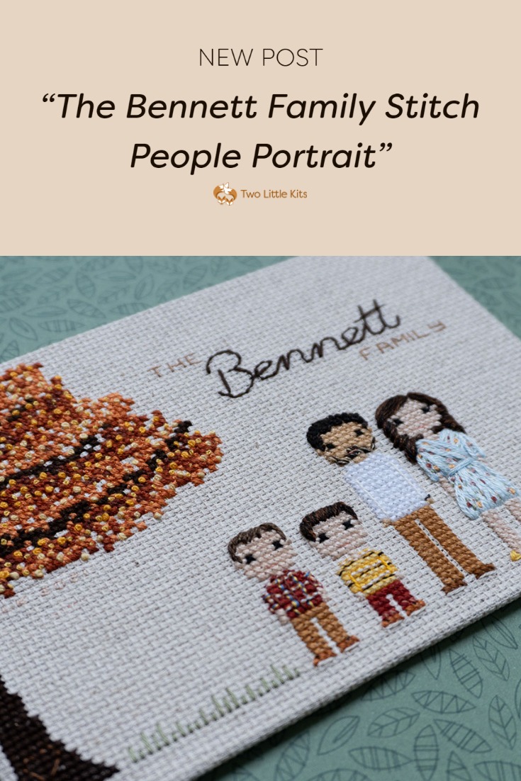 Did I go a bit extra? Well… yeah. But was it worth it? Absolutely! I present to you; the Bennett family portrait! A four-person stitch people cross-stitch & embroidery piece with large, extra embellishment of an autumn-themed tree.