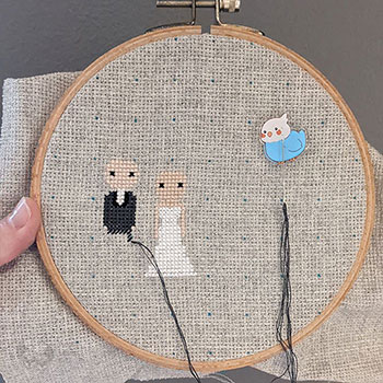 Commissioned stitch people portrait wedding piece. Not a lot has been done just yet.