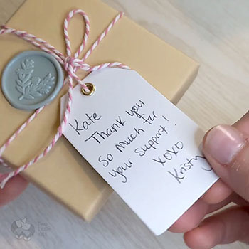 A sweet note from Kristy (the seller) saying 