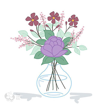 A digital illustration of a flower bouquet in a vase